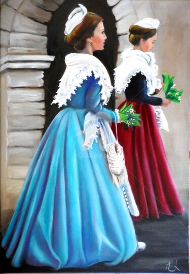 Painting titled "Duo d'Arlésiennes.j…" by Marie-Claude Lempereur-Laurent, Original Artwork, Oil