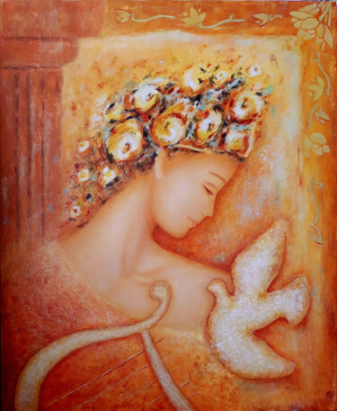 Peinture intitulée "La lyre et la Colom…" par Marie Clémence Art, Œuvre d'art originale, Acrylique Monté sur Châssis en bois