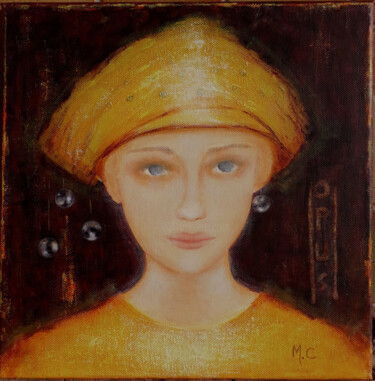 Painting titled "Miss Mimosa" by Marie Clémence Art, Original Artwork, Acrylic Mounted on Wood Stretcher frame