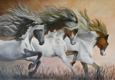 Ζωγραφική με τίτλο "les-chevaux-sauvage…" από Marie Colin, Αυθεντικά έργα τέχνης, Ακρυλικό