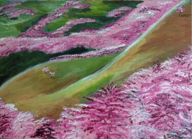 Painting titled "Montagne en fleurs" by Marie Courcelle, Original Artwork