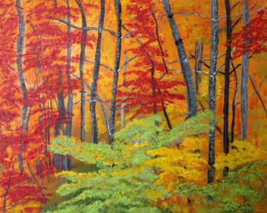 Painting titled "Le sous bois flambe" by Marie Courcelle, Original Artwork