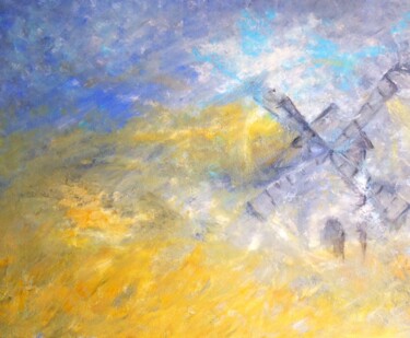 Painting titled "Brouillard au moulin" by Marie Courcelle, Original Artwork