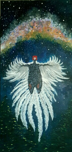 Painting titled "L'envol du phoenix" by Marie Courcelle, Original Artwork, Acrylic Mounted on Wood Stretcher frame
