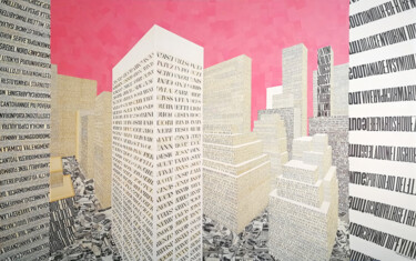 Collages titled "88 Pine Street, NY" by Marie De Moliner, Original Artwork, Collages Mounted on Wood Stretcher frame