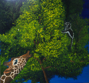 Peinture intitulée "Fable de la girafe…" par Marie De Vençay, Œuvre d'art originale, Huile