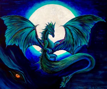 Painting titled "Dragonne celeste" by Marie Della Bella, Original Artwork, Acrylic