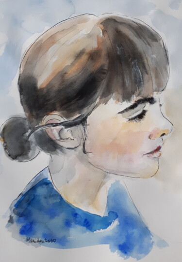 Painting titled "Anouck" by Marie Doutrelant, Original Artwork, Watercolor Mounted on artwork_cat.