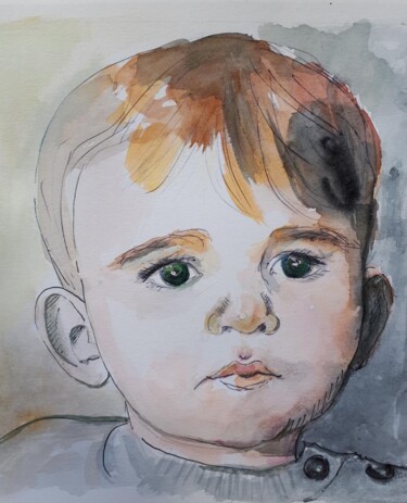 Painting titled "Clément" by Marie Doutrelant, Original Artwork, Watercolor Mounted on artwork_cat.