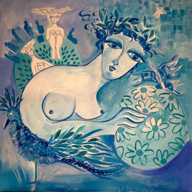 Peinture intitulée "L oiseau bleu" par Marie Dubois, Œuvre d'art originale, Acrylique