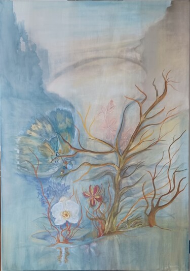 Schilderij getiteld "Azuré" door Marie Dusimon, Origineel Kunstwerk, Pastel Gemonteerd op Frame voor houten brancard