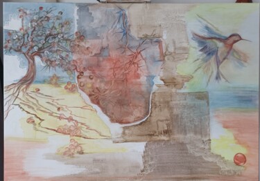 Ζωγραφική με τίτλο "oiseau" από Marie Dusimon, Αυθεντικά έργα τέχνης, Παστέλ Τοποθετήθηκε στο Ξύλινο φορείο σκελετό