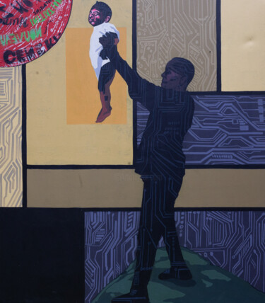 Malarstwo zatytułowany „Matrixé” autorstwa Marie Emmanuella Aka, Oryginalna praca, Akryl Zamontowany na Drewniana rama noszy