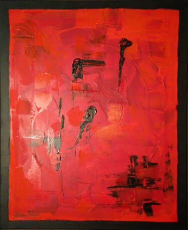 Painting titled "LA FEUILLE ROUGE" by Marie Estepa, Original Artwork