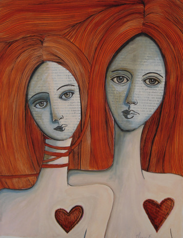 Drawing titled "Les deux soeurs" by Marie-F, Original Artwork, Ink