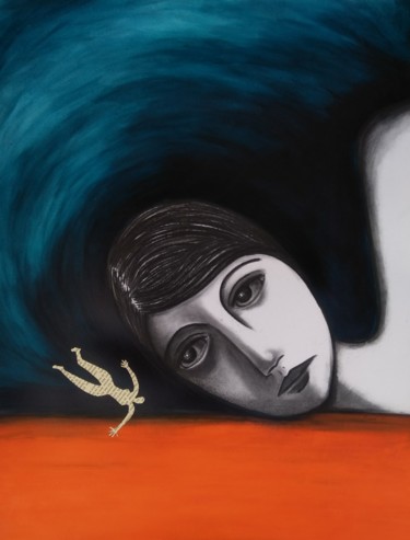 Рисунок под названием "Série visages et si…" - Marie-F, Подлинное произведение искусства, Древесный уголь
