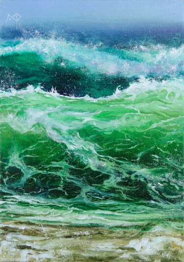Painting titled "Expressive Green Oc…" by Marie Faleeva, Original Artwork, Oil