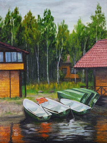 Painting titled "Boats for rent" by Marie Faleeva, Original Artwork, Oil