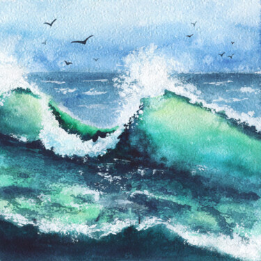 Peinture intitulée "Stormy sea wave. Wa…" par Marie Faleeva, Œuvre d'art originale, Aquarelle