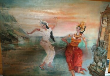 Pittura intitolato "Culture Balinaise" da Marie Feougier, Opera d'arte originale, Olio Montato su Telaio per barella in legno