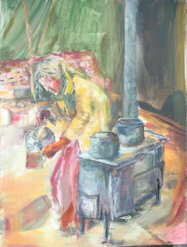 绘画 标题为“Au pays des nomades” 由Marie Feougier, 原创艺术品, 油 安装在木质担架架上