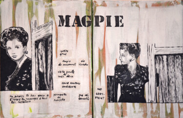 Malerei mit dem Titel "MAGPIE ( pie )" von Marie-France Arlaud, Original-Kunstwerk, Acryl Auf Keilrahmen aus Holz montiert