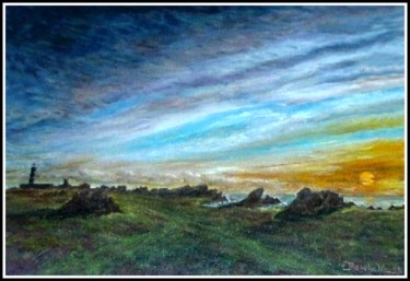 Peinture intitulée "Sunset à Ouessant" par Marie-France Berthelé, Œuvre d'art originale, Huile