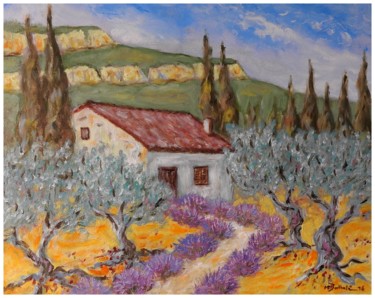 Peinture intitulée "Mas provençal" par Marie-France Berthelé, Œuvre d'art originale, Huile