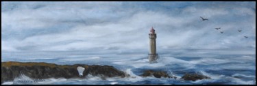 Painting titled "Phare en mer" by Marie-France Berthelé, Original Artwork, Oil