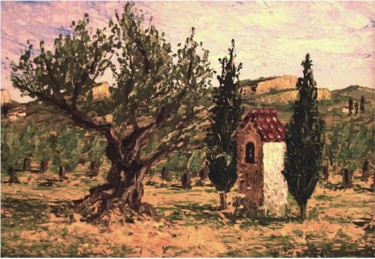 Painting titled "L'olivier" by Marie-France Berthelé, Original Artwork, Oil