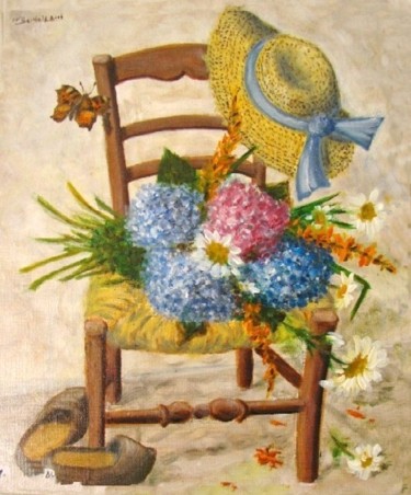 「Retour de jardin」というタイトルの絵画 Marie-France Bertheléによって, オリジナルのアートワーク, オイル