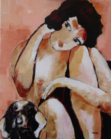 Malerei mit dem Titel "Jeune fille au faut…" von Marie-France Capron (CAPMA), Original-Kunstwerk, Acryl