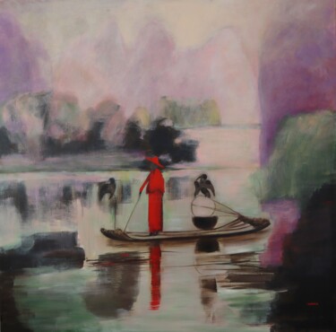 Painting titled "La rivière Li" by Marie-France Capron (CAPMA), Original Artwork, Acrylic