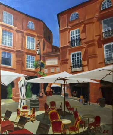 Painting titled "La Place Nationale…" by Marie France Garrigues, Original Artwork, Oil Mounted on Wood Stretcher frame