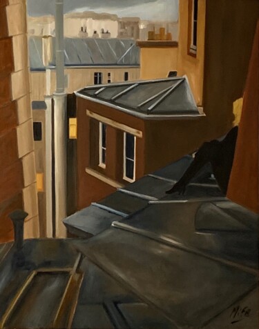 Peinture intitulée "Sur les toits" par Marie France Garrigues, Œuvre d'art originale, Huile Monté sur Châssis en bois