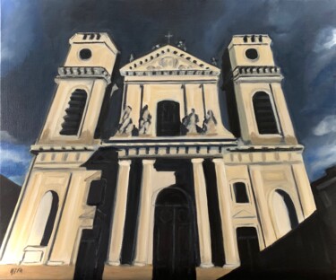 Painting titled "La Cathedrale de Mo…" by Marie France Garrigues, Original Artwork, Oil Mounted on Wood Stretcher frame