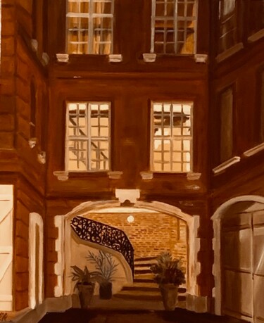 Painting titled "Hotel particulier o…" by Marie France Garrigues, Original Artwork, Oil Mounted on Wood Stretcher frame