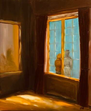 Peinture intitulée "Fenêtre bleue" par Marie France Garrigues, Œuvre d'art originale, Huile Monté sur Châssis en bois