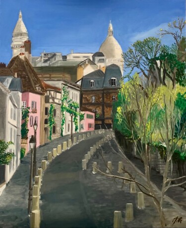 Картина под названием "Rue de l'Abreuvoir,…" - Marie France Garrigues, Подлинное произведение искусства, Масло Установлен на…