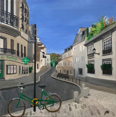 Painting titled "Rue Cortot - Montma…" by Marie France Garrigues, Original Artwork, Oil Mounted on Wood Stretcher frame