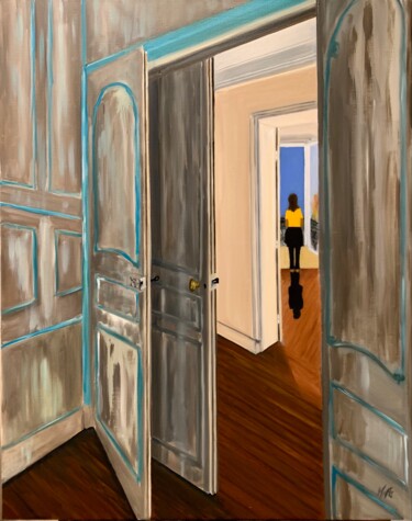 Painting titled "Interieur Jour" by Marie France Garrigues, Original Artwork, Oil Mounted on Wood Stretcher frame