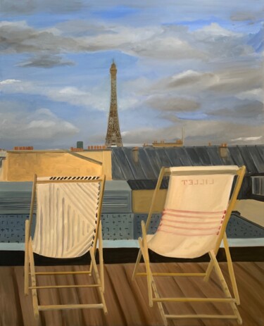 Un soir à Paris Peinture intitulée "Un soir à Paris" par Marie France Garrigues, Œuvre d'art originale, Huile Monté sur Châssis