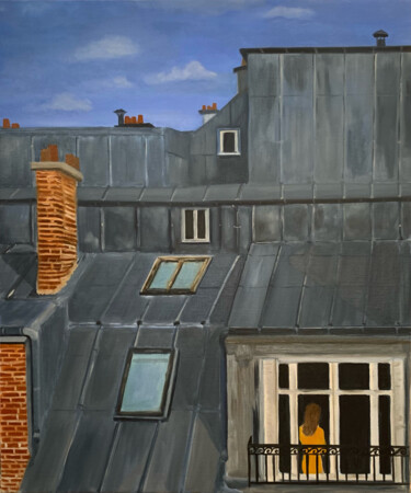 Une histoire de toits Peinture intitulée "Une histoire de toi…" par Marie France Garrigues, Œuvre d'art originale, Huile Monté sur Châssis