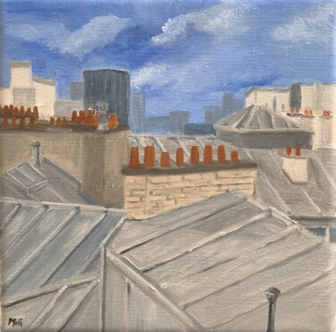 Pintura titulada "balade sur les toit…" por Marie France Garrigues, Obra de arte original, Oleo Montado en Bastidor de camil…
