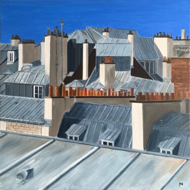 Картина под названием "Vue sur les toits (…" - Marie France Garrigues, Подлинное произведение искусства, Масло Установлен на…
