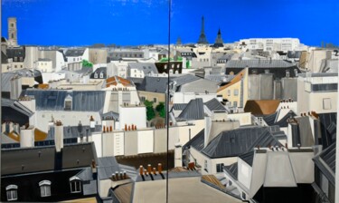 Schilderij getiteld "Vue sur les toits (…" door Marie France Garrigues, Origineel Kunstwerk, Olie Gemonteerd op Frame voor h…