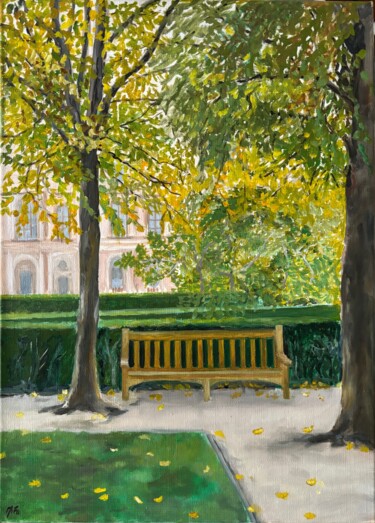 Painting titled "Au Jardin des Tuile…" by Marie France Garrigues, Original Artwork, Oil Mounted on Wood Stretcher frame