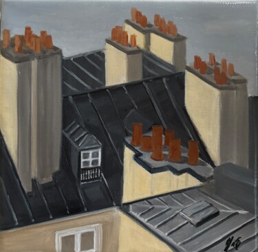 Peinture intitulée "Balade sur les toit…" par Marie France Garrigues, Œuvre d'art originale, Huile Monté sur Châssis en bois