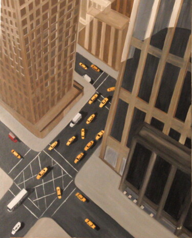Peinture intitulée "Manhattan traffic V…" par Marie France Garrigues, Œuvre d'art originale, Huile Monté sur Châssis en bois