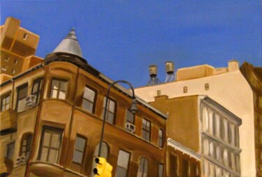 Painting titled "Walk in Manhattan…" by Marie France Garrigues, Original Artwork, Oil Mounted on Wood Stretcher frame